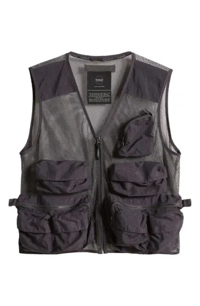 Boiler Room Mesh Cargo Vest In Black