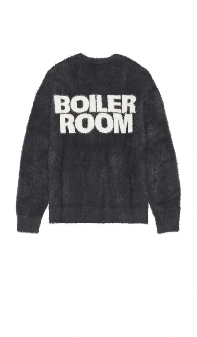 Boiler Room Shaggy Knit Crewneck Sweater In Black