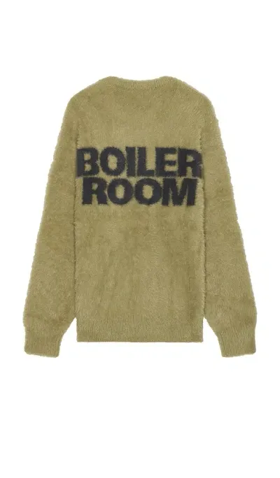 Boiler Room Shaggy Knit Crewneck Sweater In Olive