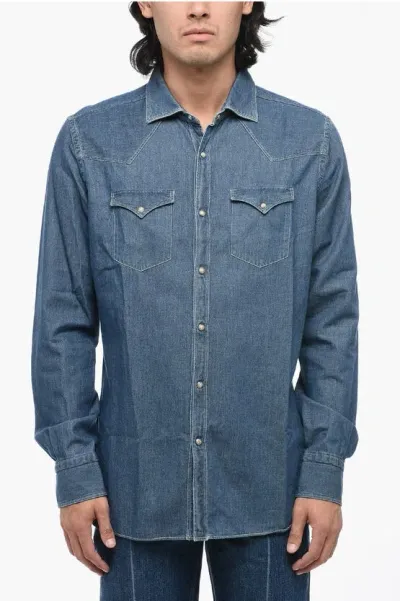 Bolzonella 1934 Denim Overshirt With Snap Buttons In Blue