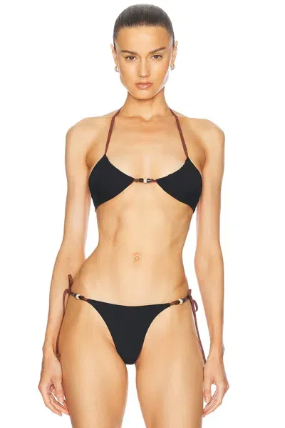 Bond Eye Indi Reversible Triangle Bikini Top In Black & Arabica