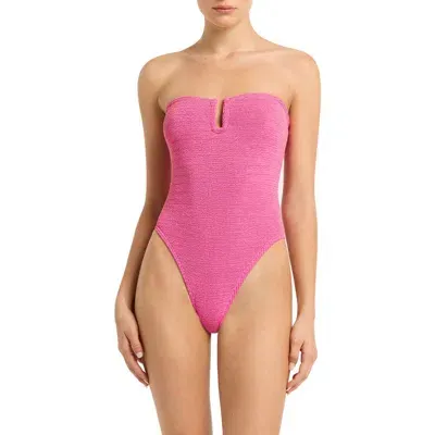 Bondeye Bond-eye Blake Strapless U-bar One-piece Swimsuit In Wild Berry Lurex