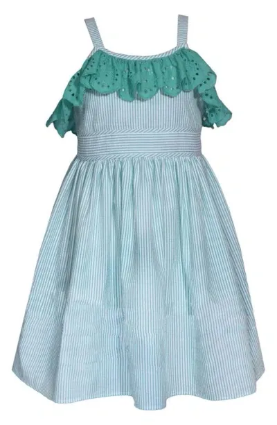 Bonnie Jean Kids' Eyelet Trim Seersucker Dress In Green