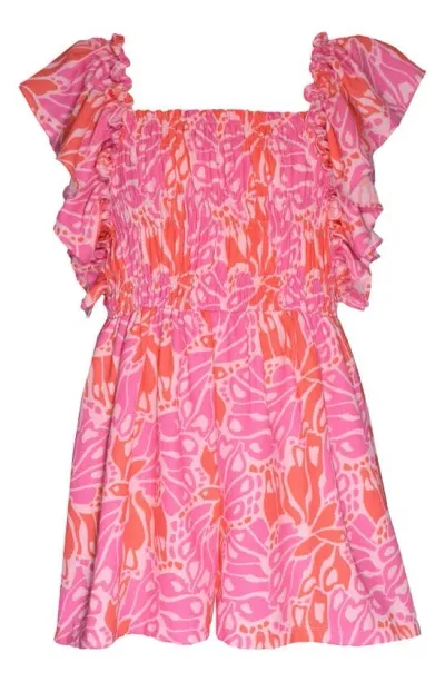 Bonnie Jean Kids' Tropical Print Romper In Fuchsia