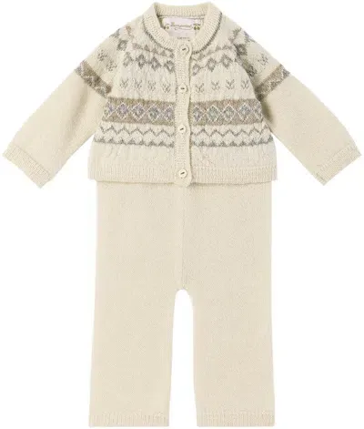 Bonpoint Baby Off-white Grifin Cardigan & Lounge Pants Set In 902 Blanc Naturel