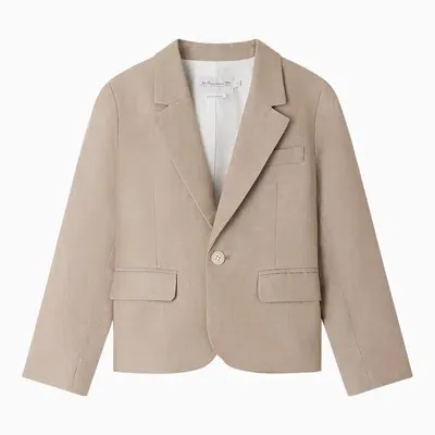 Bonpoint Kids' Beige Single-breasted Aristide Jacket In Linen Blend In Brown