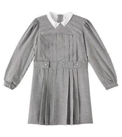 Bonpoint Kids' Mona Houndstooth Pleated Dress In Grey