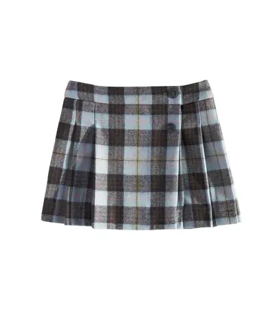 Bonpoint Kids' Talissa Checked Wool Skirt In Grey