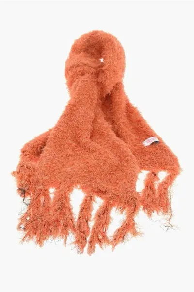 Bonsai Solid Color Fluffy Scarf With Fringes In Orange