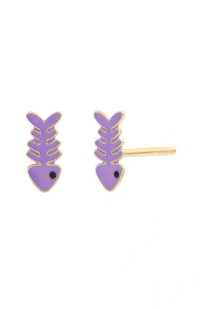 Bony Levy 14k Gold & Enamel Inlay Fish Stud Earrings In Purple