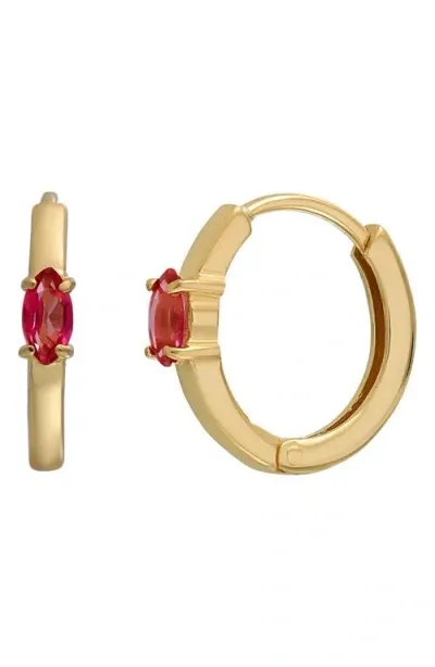 Bony Levy 14k Gold Marquise Pink Topaz Hoop Earrings