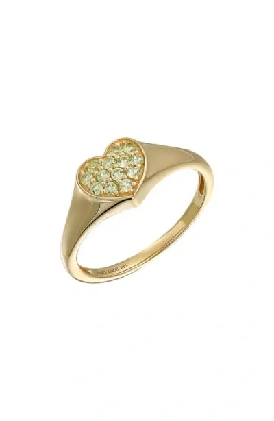 Bony Levy 14k Gold Pavé Peridot Heart Signet Ring In 14k Yellow Gold