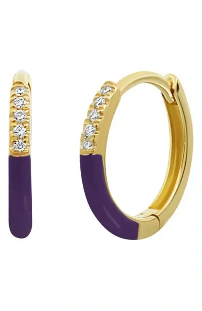 Bony Levy Chelsea Enamel Tipped Diamond Hoop Earrings In 18k Yg/purple Enamel/diamond