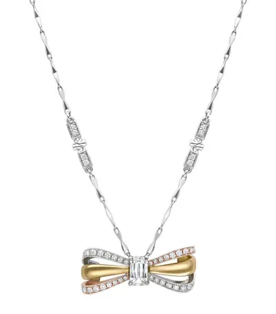 Boodles Platinum And Mixed Gold Ashoka Ribbons Pendant Necklace In Metallic