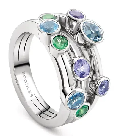 Boodles White Gold, Tsavorite, Tanzanite And Aquamarine Raindance Watercolour Ring