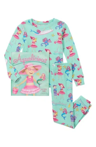 Books To Bed Kids' Aqualicious Fitted Two-piece Pajamas & Book Set In Green