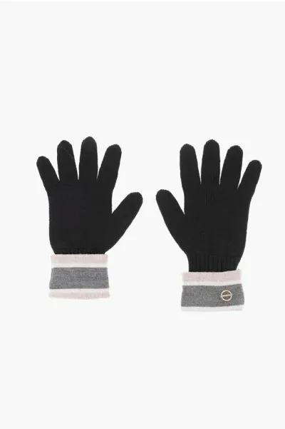 Borbonese Wool Blend Gloves With Metal Logo In Black