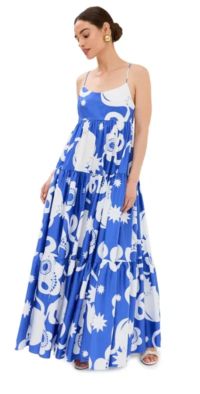 Borgo De Nor Merle Tiered Floral-print Cotton-poplin Maxi Dress In Tropical Night Blue/white