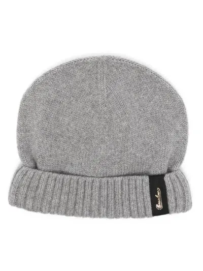 Borsalino Logo-patch Cashmere Beanie In Grey