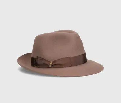 Borsalino Monica Folar Medium Brim In Hazelnut Brown, Light Brown Hatband