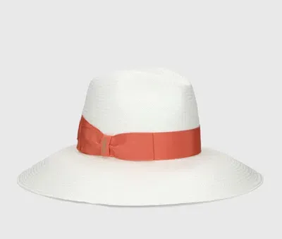 Borsalino Sophie Panama Fine Wide Brim In White, Orange Hat Band