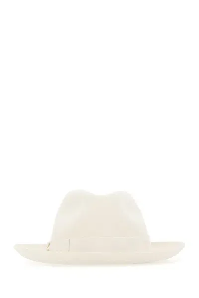 Borsalino White Felt Hat In Cream