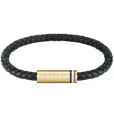 Boss Business Boss Aresi Braided Leather Bracelet Black