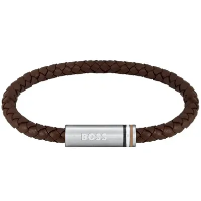 Boss Business Boss Aresi Braided Leather Bracelet Brown