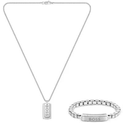 Boss Business Boss Devon Necklace And Bracelet Gift Set Silver