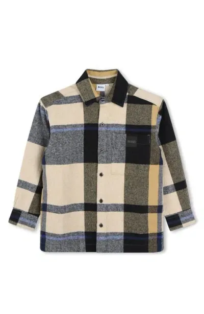 Bosswear Boss Kidswear Kids' Plaid Cotton Flannel Button-up Shirt In Cookie