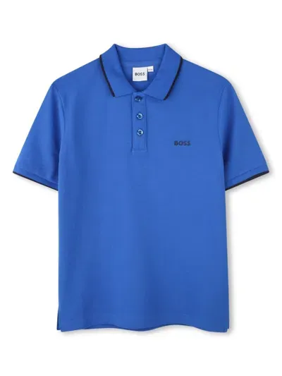 Bosswear Kids' Logo-print Cotton Polo Shirt In Blue