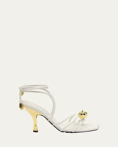 Bottega Veneta Adam Embellished Intrecciato Leather Sandals In White