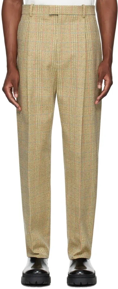 Bottega Veneta Beige Distorted Prince Of Wales Trousers In 1487 Beige/yellow