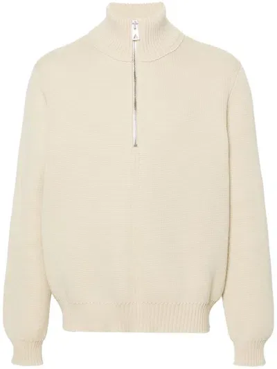 Bottega Veneta Beige Half-zip Wool Jumper In Neutrals