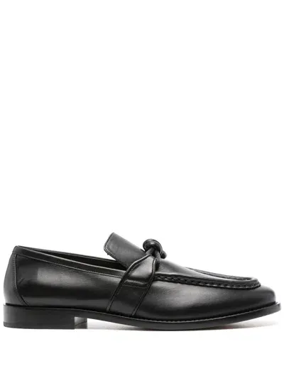 Bottega Veneta Black Knotted Leather Loafers