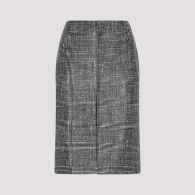 Bottega Veneta Check Print Midi Leather Skirt In Grey