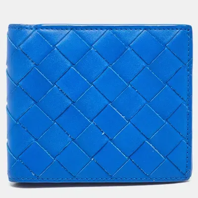 Pre-owned Bottega Veneta Blue Intrecciato Leather Bifold Wallet