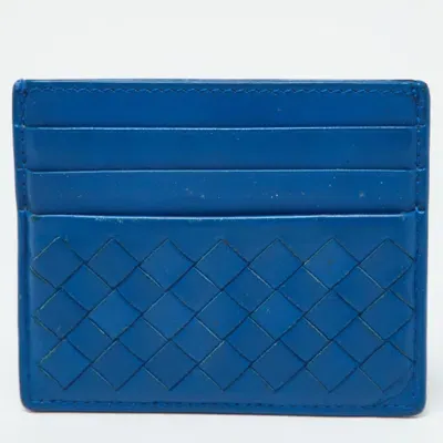 Pre-owned Bottega Veneta Blue Intrecciato Leather Card Holder