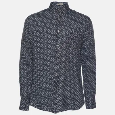 Pre-owned Bottega Veneta Blue Printed Long Sleeve Button Front Shirt M