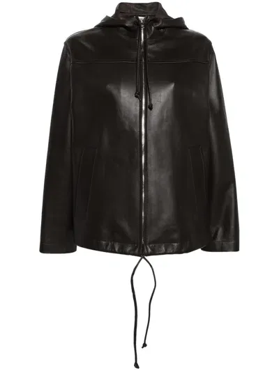 Bottega Veneta Leather Hooded Jacket In Kale