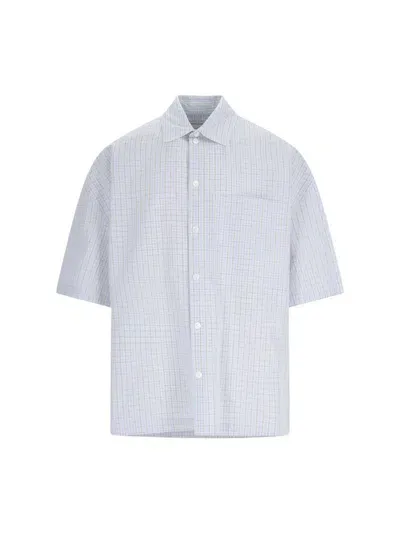 Bottega Veneta Bv Embroidered Check Overshirt In Blue