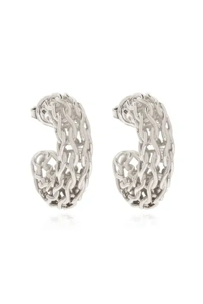 Bottega Veneta Chain Detailed Earrings In Silver