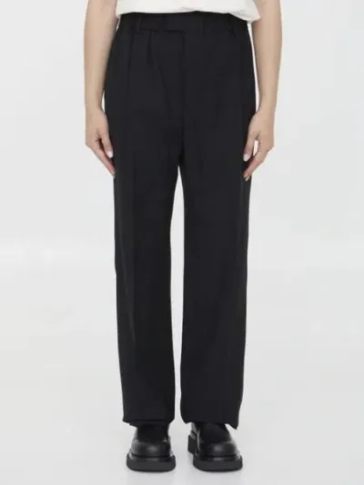 Bottega Veneta Pleated Grain De Poudre Wool Straight-leg Pants In Black