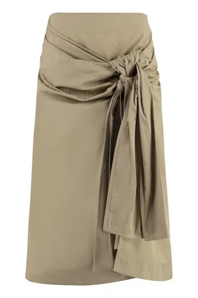 Bottega Veneta Cotton Midi Skirt In Beige