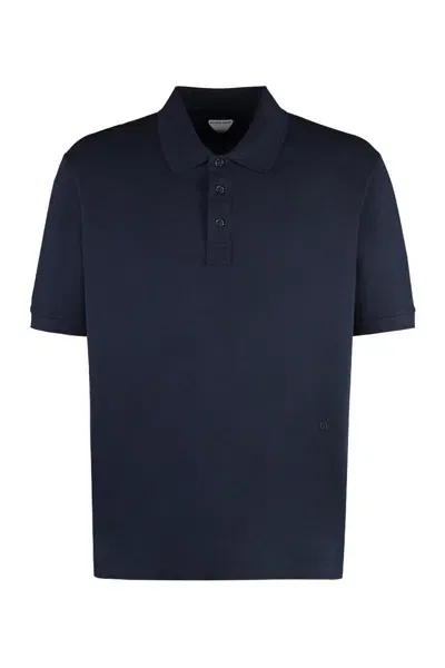 Bottega Veneta Light Cotton Piquet Polo In Blue