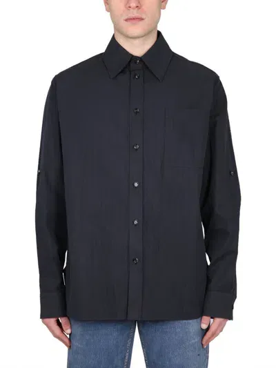 Bottega Veneta Stretch Wool Button-up Shirt In Abyss