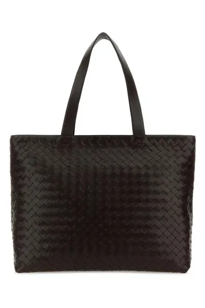 Bottega Veneta Dark Brown Leather Intrecciato Shopping Bag In Fondant