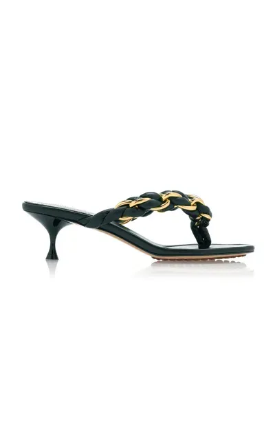 Bottega Veneta Dot Lagoon Chain Leather Sandals In Green