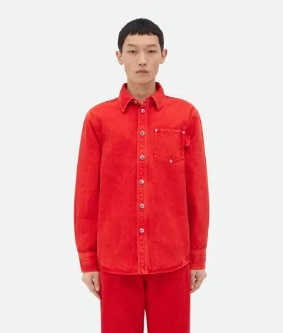 Bottega Veneta Faded Color Washed Denim Shirt In Deep Red