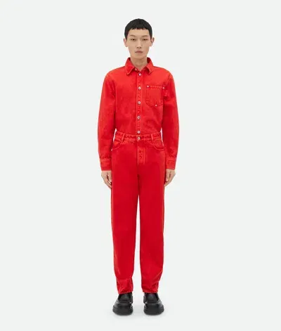 Bottega Veneta Faded Color Washed Denim Trousers In Deep Red